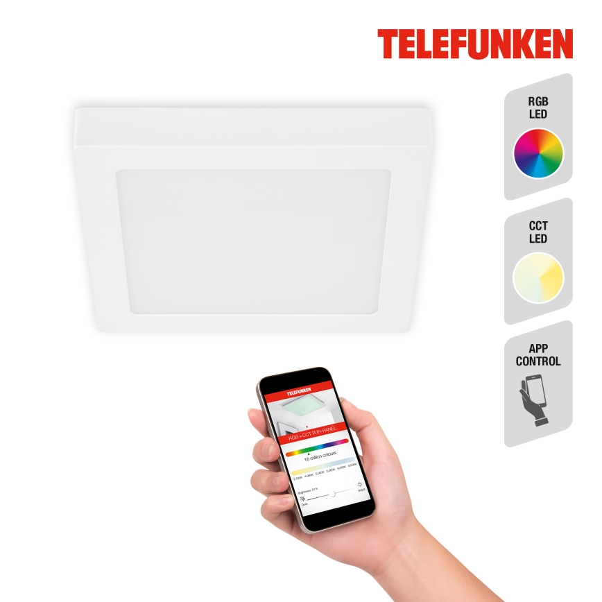 Telefunken 309606TF - Plafonier RGBW à intensité variable LED/18W/230V 2700-6500K Wi-Fi Tuya