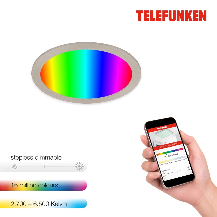 Telefunken 310102TF - Spot encastrable RGBW salle de bain à intensité variable LED/18W/230V 2700-6500K IP23 Wi-Fi Tuya