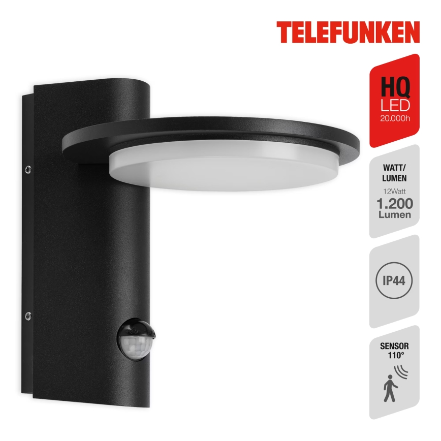 Telefunken 312505TF- Applique murale extérieure avec détecteur LED/10W/230V IP44 noir