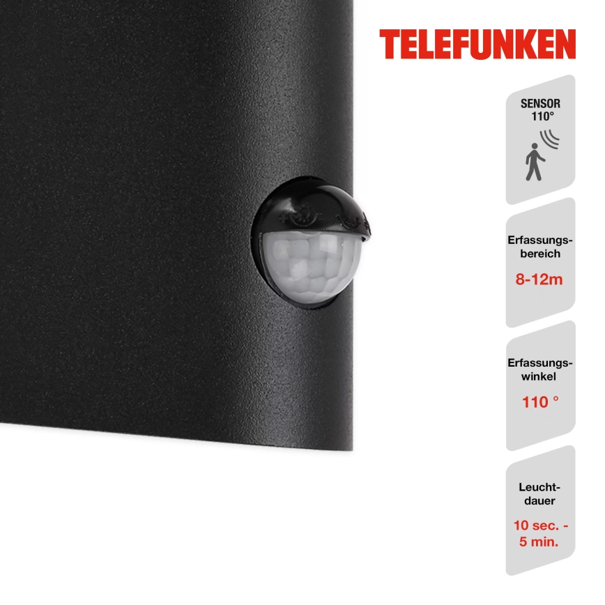 Telefunken 312505TF- Applique murale extérieure avec détecteur LED/10W/230V IP44 noir