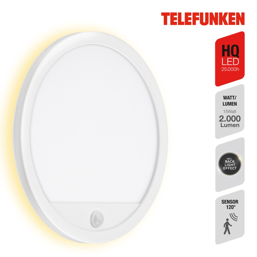 Telefunken 313706TF - LED Applique murale extérieure avec détecteur LED/15W/230V IP44 blanc