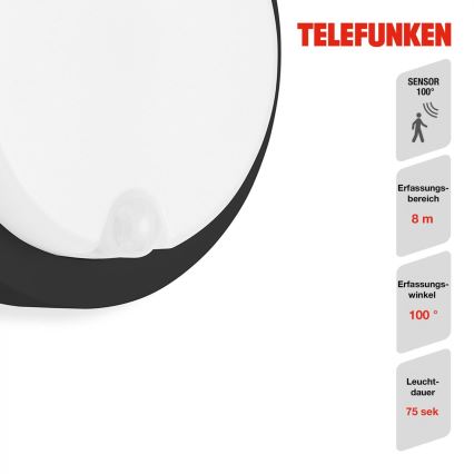 Telefunken 315305TF - Applique murale extérieure avec détecteur LED/12W/230V IP44 noir