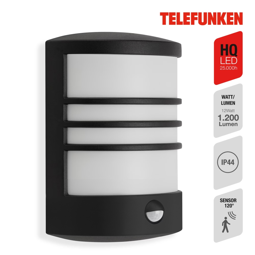 Telefunken 315505TF - Applique murale extérieure avec détecteur LED/12W/230V IP44 noir