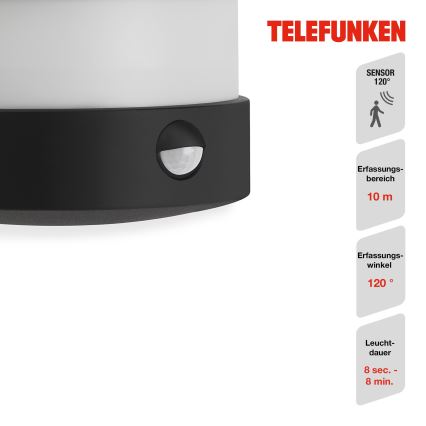 Telefunken 315505TF - Applique murale extérieure avec détecteur LED/12W/230V IP44 noir