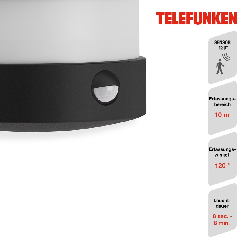 Telefunken 315505TF - Applique murale extérieure avec détecteur LED/12W/230V IP44 noir