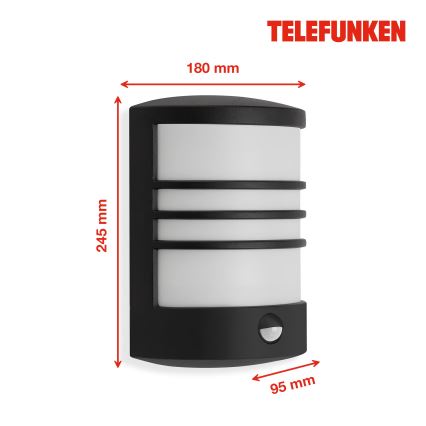 Telefunken 315505TF - Applique murale extérieure avec détecteur LED/12W/230V IP44 noir