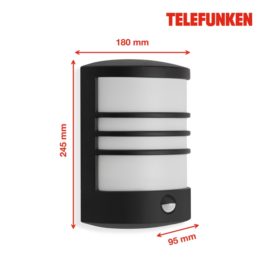 Telefunken 315505TF - Applique murale extérieure avec détecteur LED/12W/230V IP44 noir
