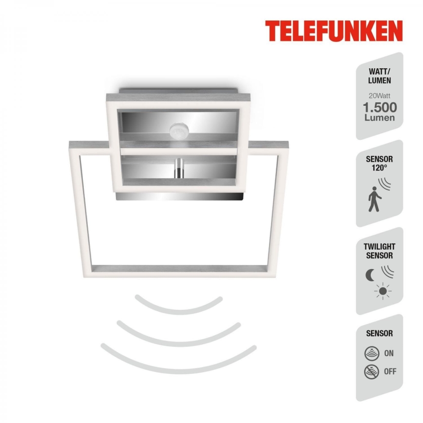 Telefunken 318608TF - Plafonnier avec détecteur FRAME LED/17W/230V 3000K chrome mat