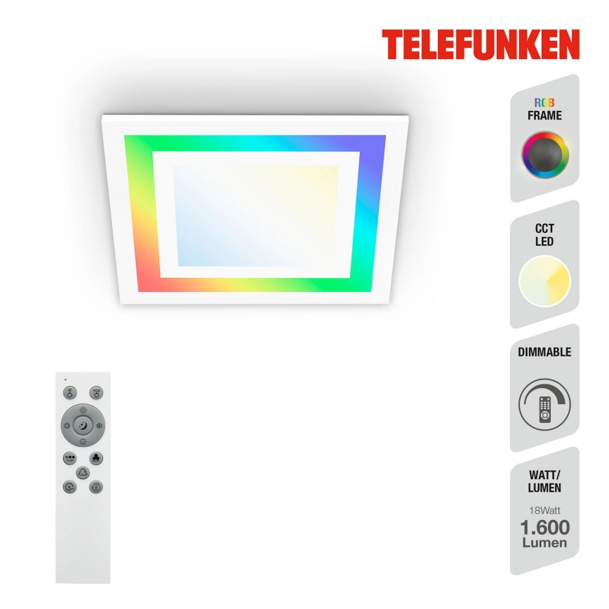 Telefunken 318706TF - Panneau RGBW LED dimmable 18W/230V 3000-6500K + télécommande