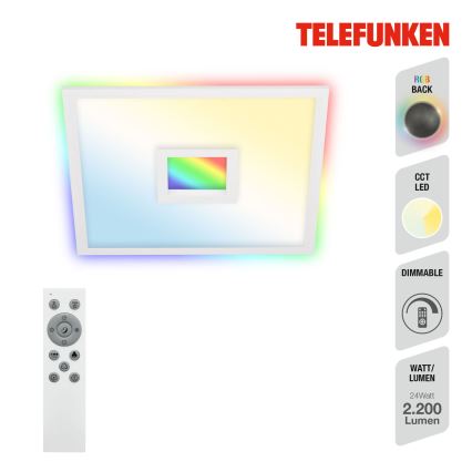 Telefunken 319406TF - Plafonier RGBW à intensité variable LED/24W/230V 2700-6500K blanc + télécommande