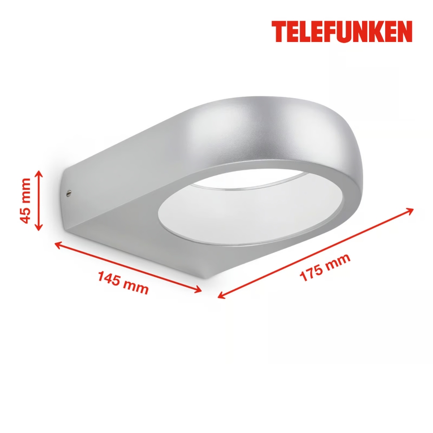 Telefunken 320204TF - Applique murale d'extérieur LED, 6,5 W, 230 V, IP44, chrome mat