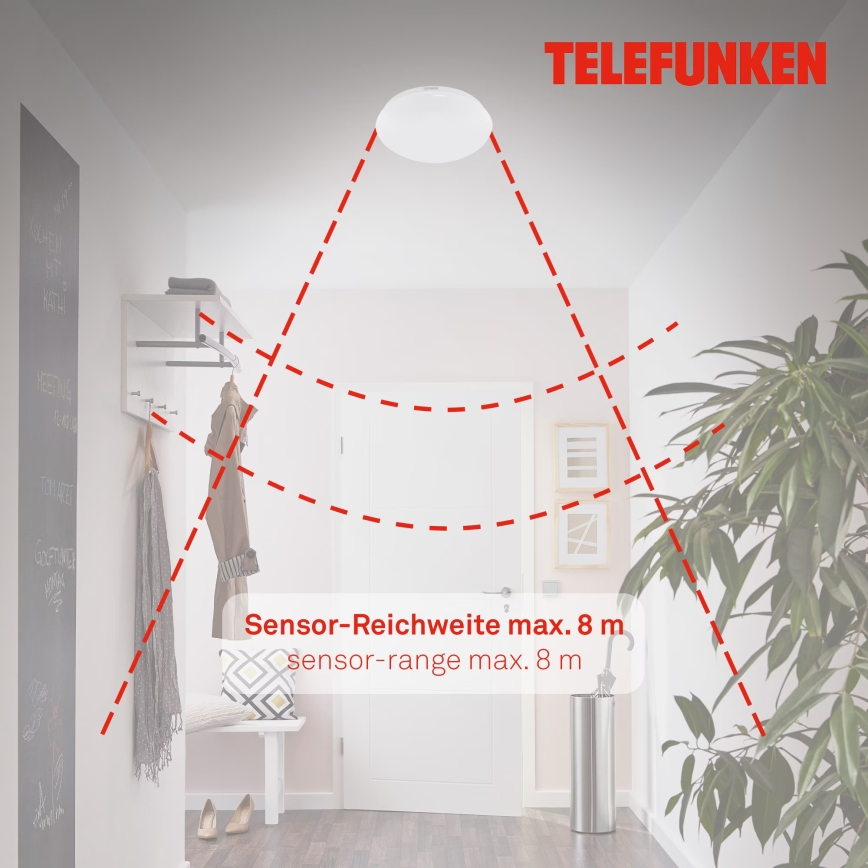 Telefunken 602006TF - Plafonnier salle de bain avec détecteur LED/15W/230V IP44 4000K
