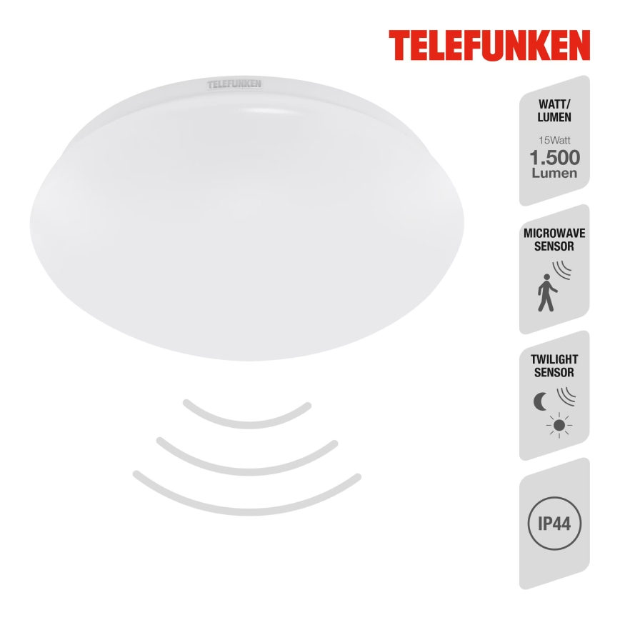 Telefunken 602006TF - Plafonnier salle de bain avec détecteur LED/15W/230V IP44 4000K