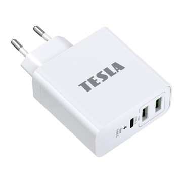 TESLA Electronics - Adaptateur de charge USB-C 3en1 65W blanc