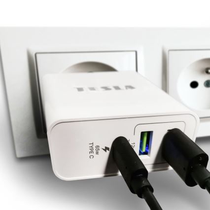TESLA Electronics - Adaptateur de charge USB-C 3en1 65W blanc
