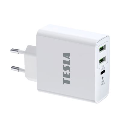 TESLA Electronics - Adaptateur de charge USB-C 3en1 65W blanc