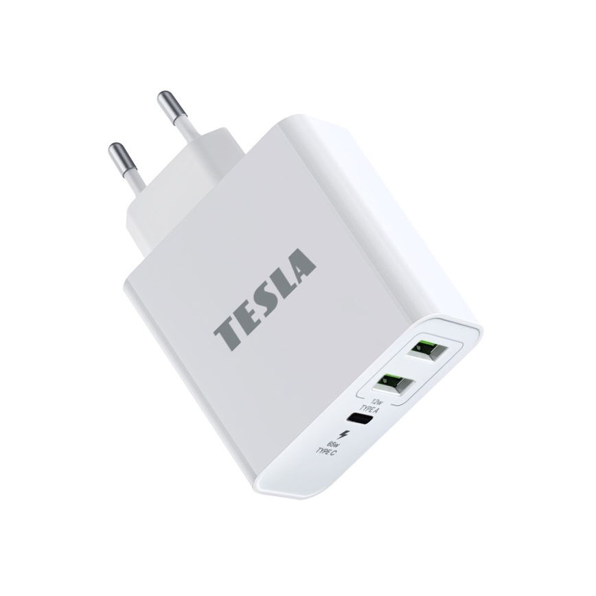 TESLA Electronics - Adaptateur de charge USB-C 3en1 65W blanc