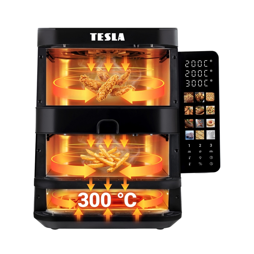 TESLA Electronics AirCook - Friteuse à air chaud à trois zones 14,5 l 2800W/230V noire