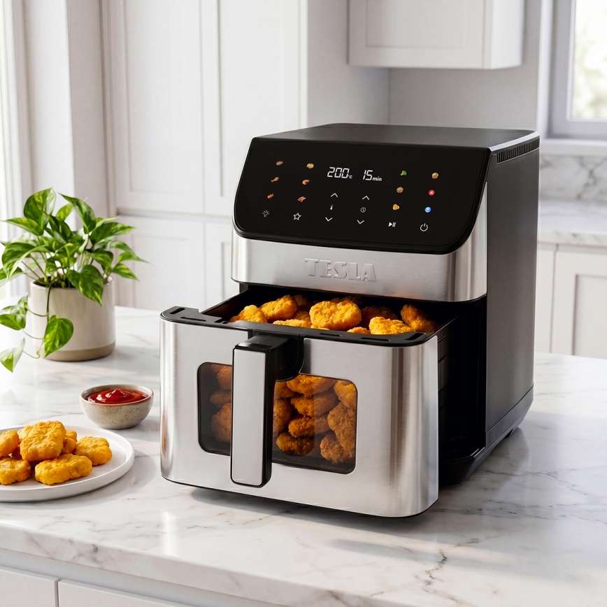 TESLA Electronics AirCook - Friteuse à air chaud 6,5 l 2100W/230V chrome mat/noir