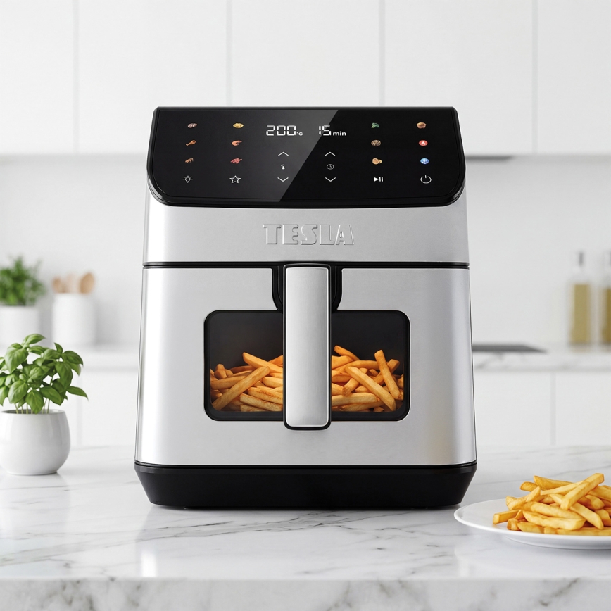 TESLA Electronics AirCook - Friteuse à air chaud 6,5 l 2100W/230V chrome mat/noir