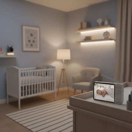 TESLA Electronics Bambino - Babyphone intelligent avec moniteur 4 MP 2560p 5 V 5000 mAh Wi-Fi Tuya gris/blanc