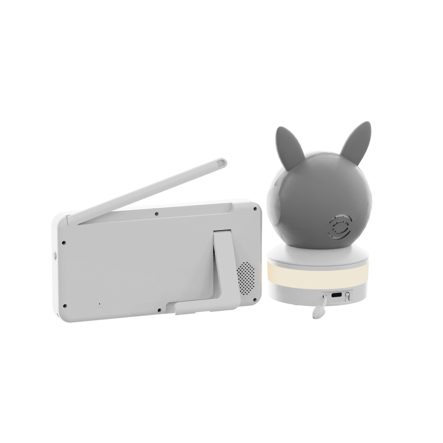 TESLA Electronics Bambino - Babyphone intelligent avec moniteur 4 MP 2560p 5 V 5000 mAh Wi-Fi Tuya gris/blanc