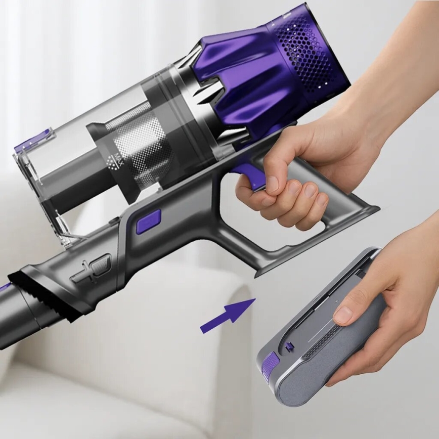 TESLA Electronics PureStar - Aspirateur balai sans fil flexible 2 en 1 250W/2200 mAh gris/violet