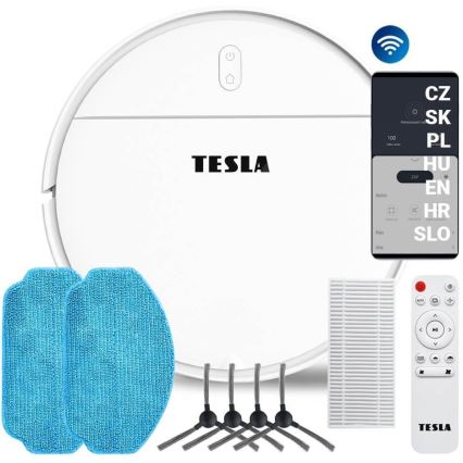 TESLA Electronics RoboStar - Aspirateur robot connecté 2en1 2500 mAh Wi-Fi Tuya blanc + télécommande