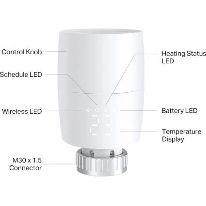 Tête thermostatique intelligente avec écran LCD 2xAA Tuya
