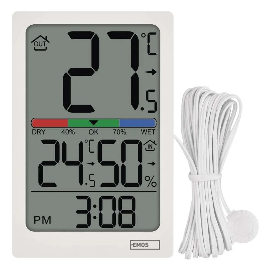 Thermomètre numérique avec hygromètre, 2x AAA, blanc