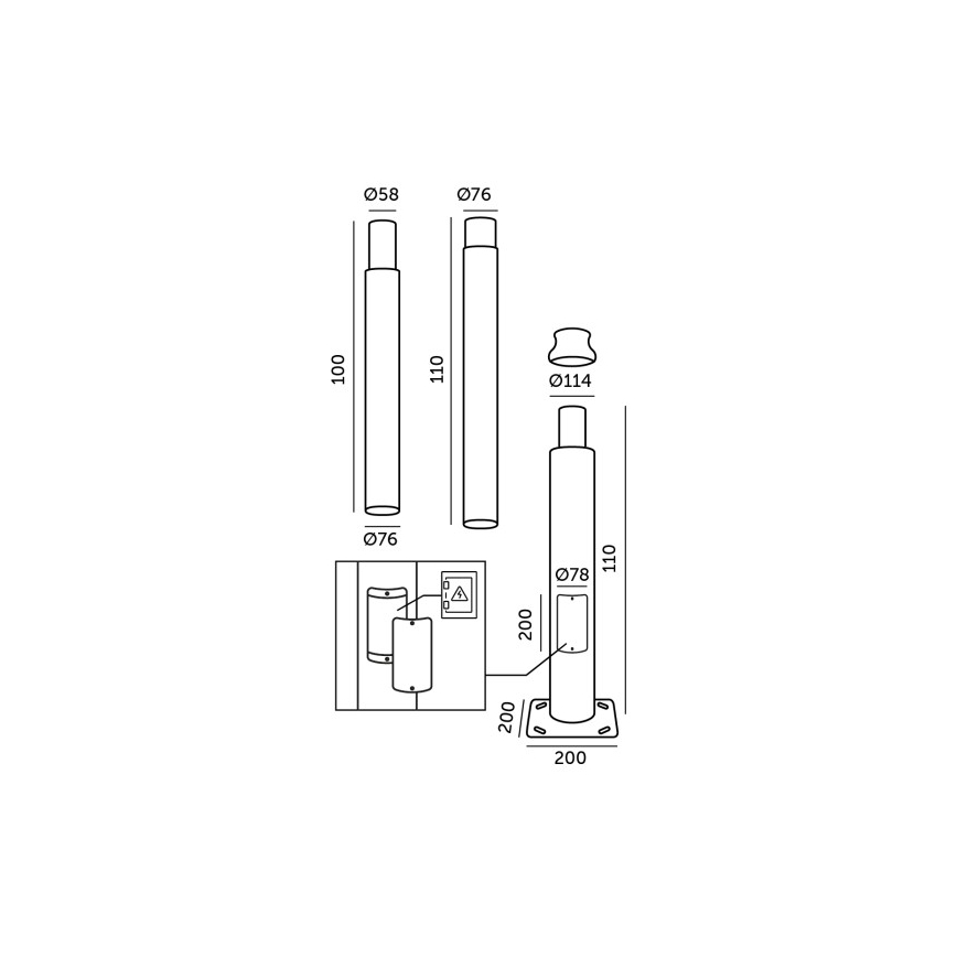 Tige métallique pour mât d'éclairage extérieur BASE 3 m gris