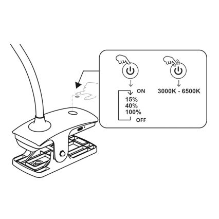 Top Light - Lampe de table LED tactile dimmable à pince BELLA LED/4,8W/5V 3000-6500K noire