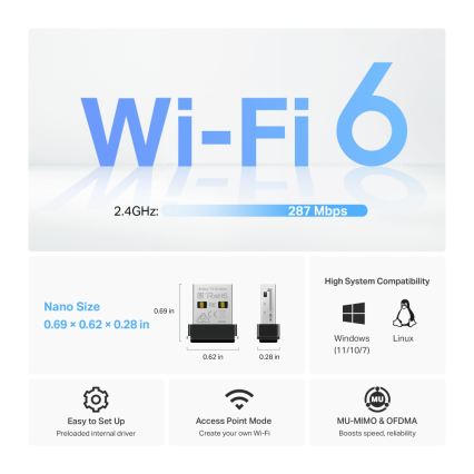 TP-Link - Adaptateur USB nano Wi‑Fi 6 sans fil Archer TX1U Nano