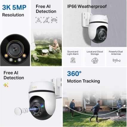 TP-Link - Caméra extérieure Wi‑Fi IP66 avec capteur
