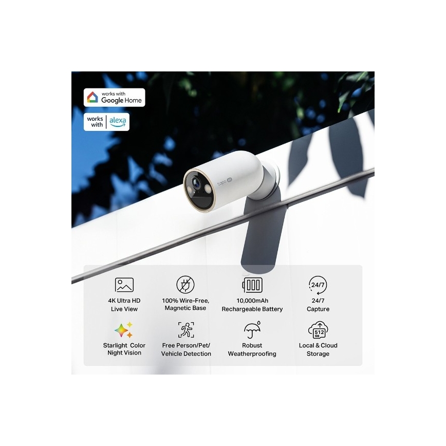 TP-Link - Caméra extérieure avec capteur, batterie 10 000 mAh, IP66, Wi‑Fi