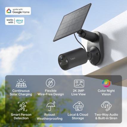 TP-Link - Caméra solaire d'extérieur avec capteur IP65 Wi-Fi