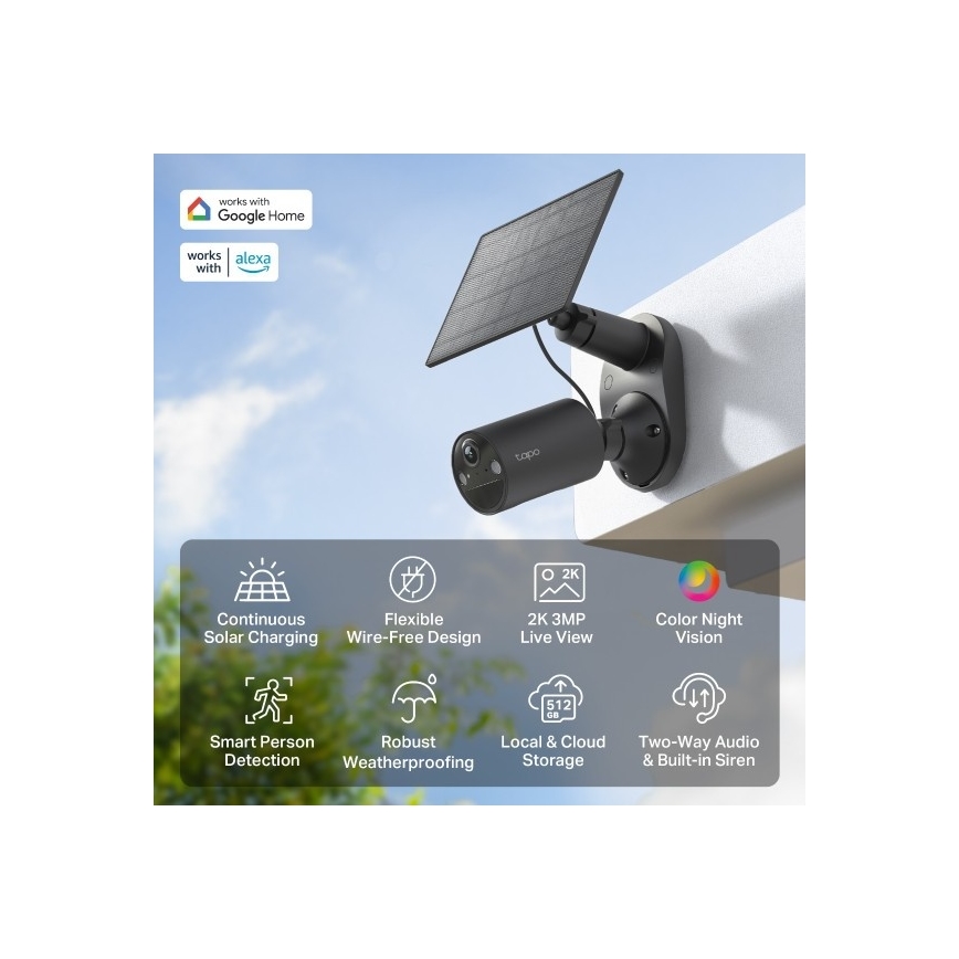 TP-Link - Caméra solaire d'extérieur avec capteur IP65 Wi-Fi