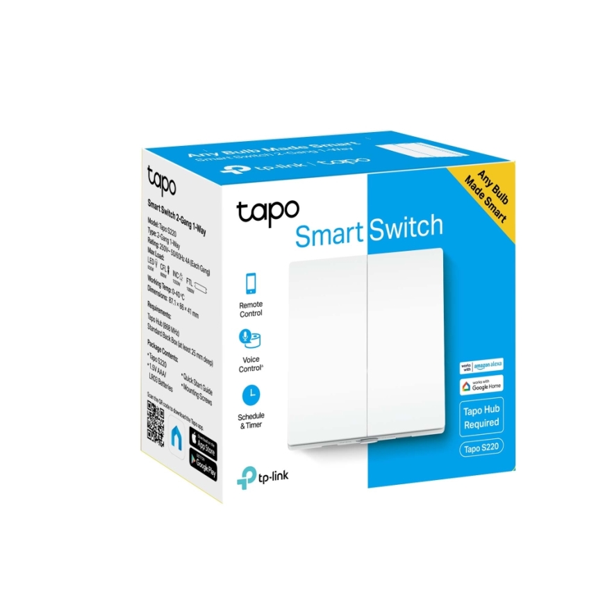 TP-Link - Interrupteur d'éclairage intelligent à deux boutons 2xAAA Wi-Fi