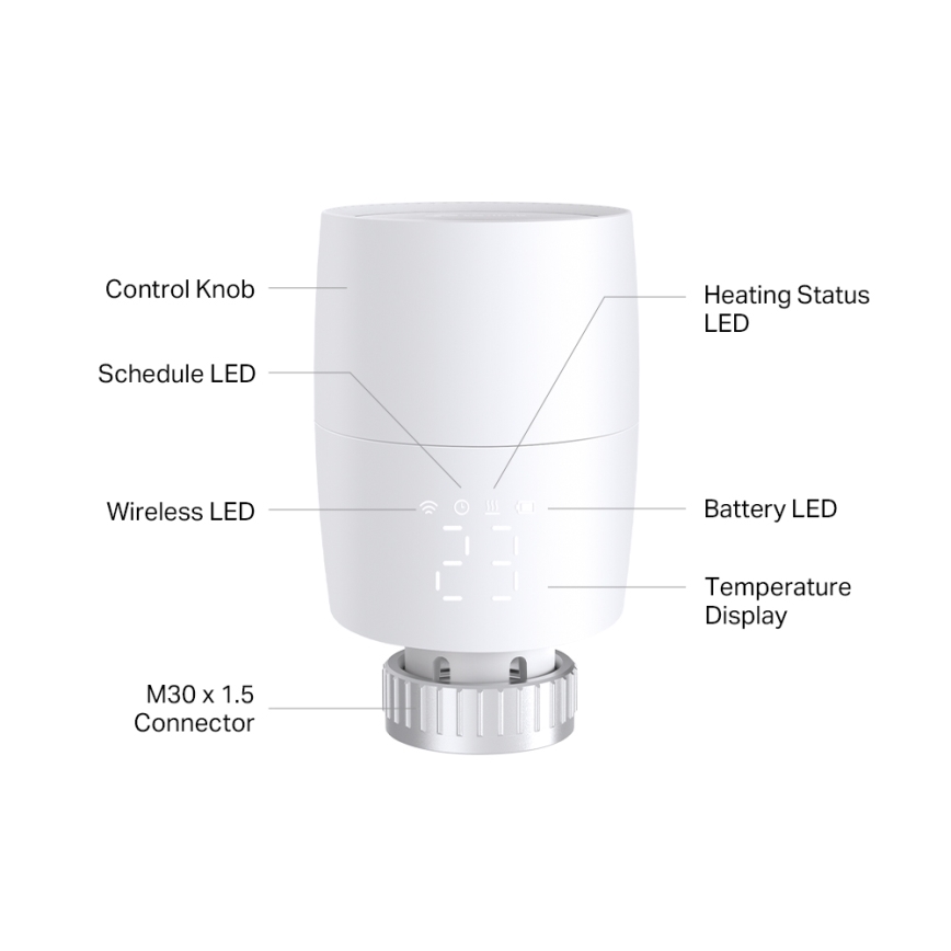 TP-Link - Tête thermostatique intelligente Tuya avec écran LCD, alimentée par 2xAA