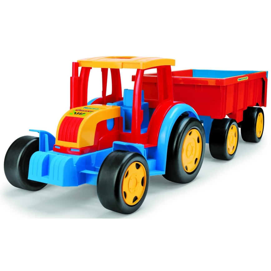 Tracteur avec remorque 102 cm — rouge, bleu ou jaune