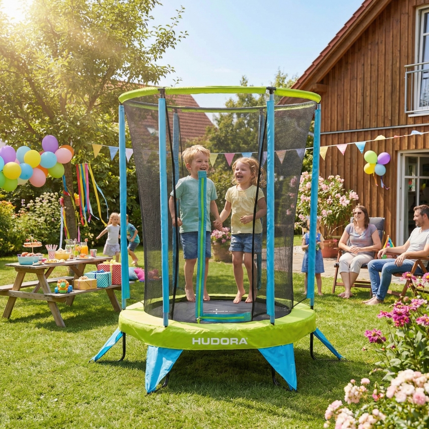 Trampoline pour enfants Ø 140 cm bleu/vert