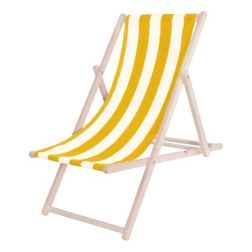Transat de jardin jaune/blanc/hêtre