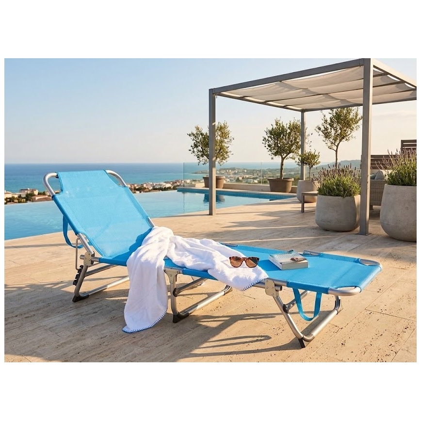 Transat pliant et réglable SUNO 56x190 cm bleu