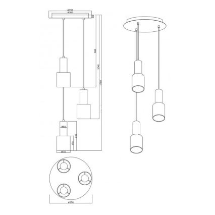 Trio - Suspension filaire WAILER 3xGU10/5W/230V grise