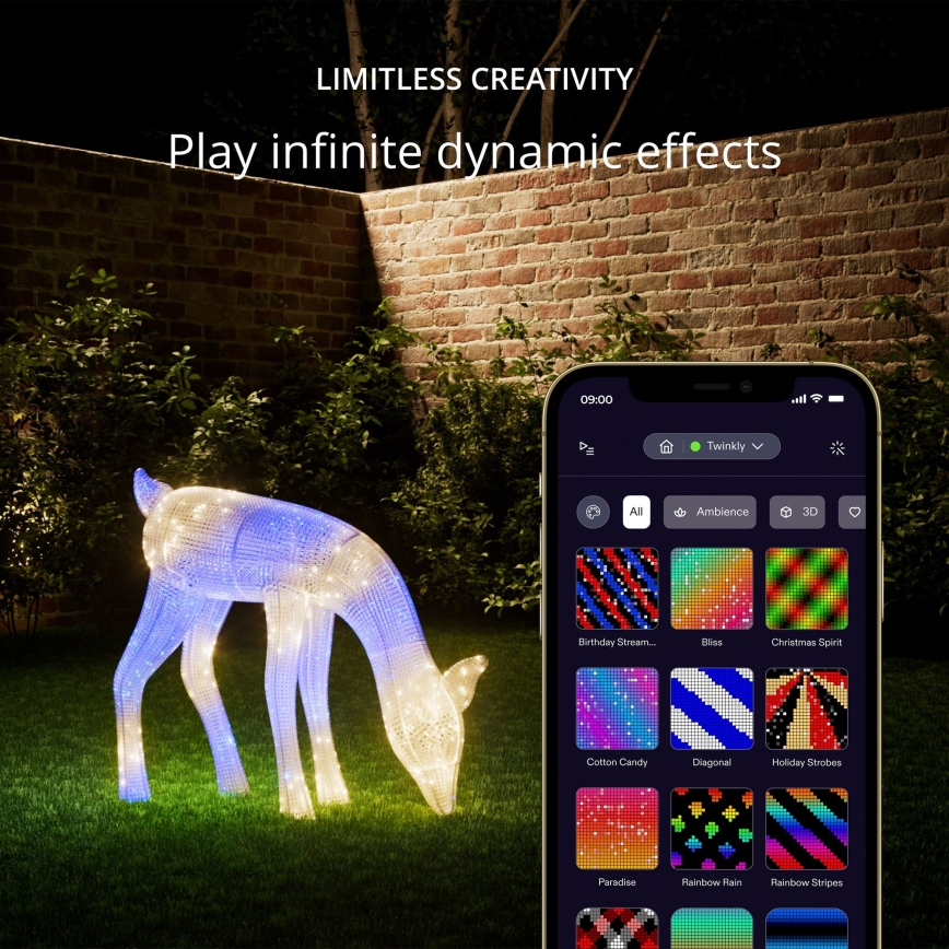 Twinkly - Renne de Noël RGBW d'extérieur à intensité variable 160xLED IP44 Wi-Fi