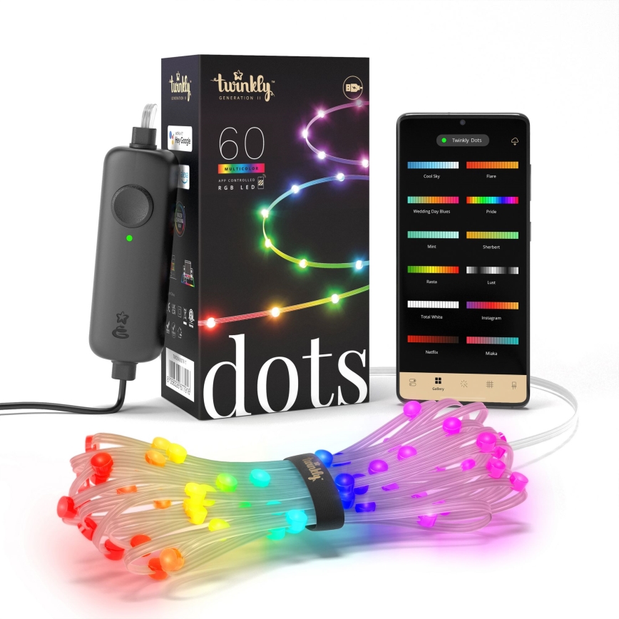 Twinkly - Guirlande de Noël LED RGB dimmable DOTS 60xLED 7 m USB Wi-Fi