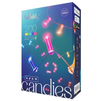 Twinkly - LED RGB Guirlande de Noël dimmable CANDIES 200xLED 14 m USB Wi-Fi