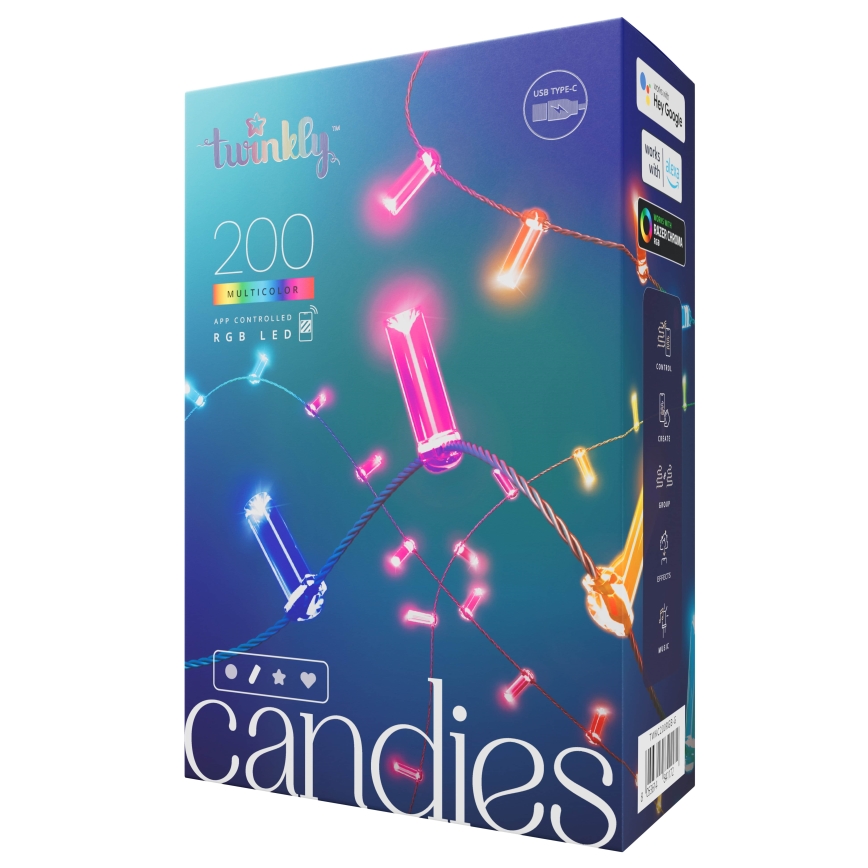 Twinkly - LED RGB Guirlande de Noël dimmable CANDIES 200xLED 14 m USB Wi-Fi