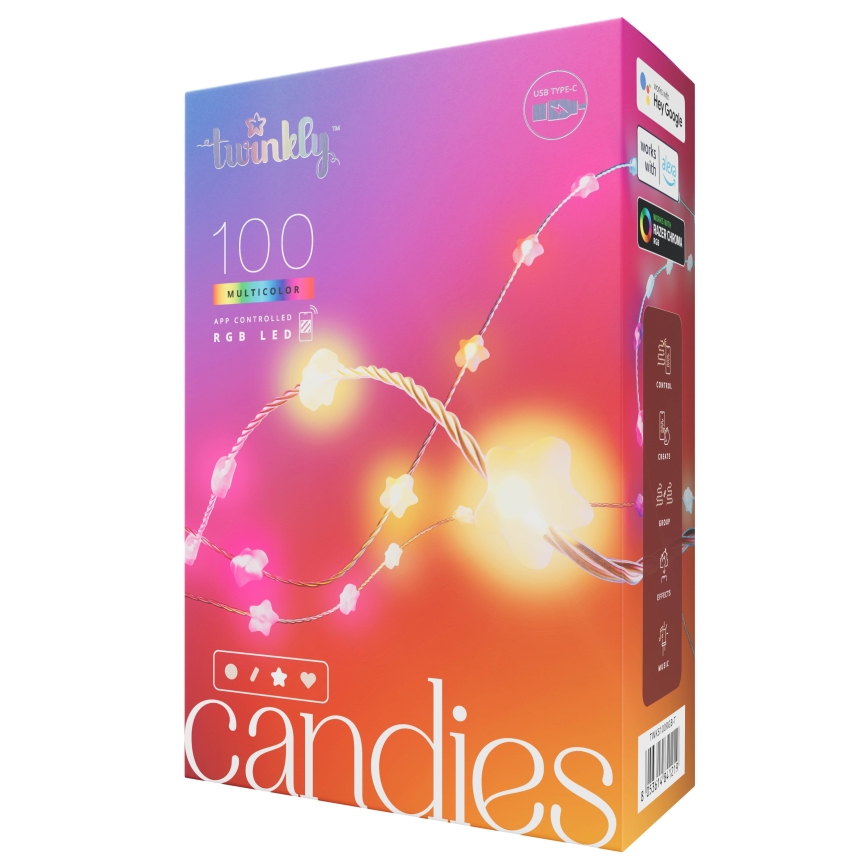 Twinkly - Guirlande de Noël LED RGB à intensité variable CANDIES 100xLED 8 m USB Wi-Fi