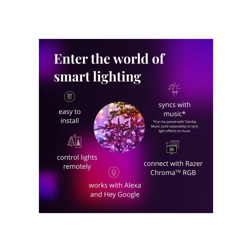 Twinkly - Guirlande lumineuse d'extérieur LED RGBW dimmable STRINGS, 250 LED, 23,5 m, IP44, Wi-Fi